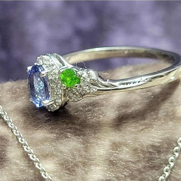 AAA Tanzanite & Multi Gemstone Halo Ring & Pendant Necklace - Picture 10 of 16